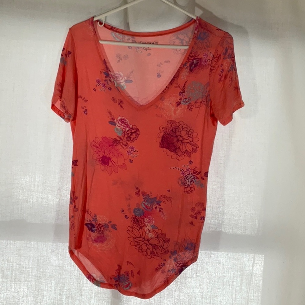 Floral Orange and Purple Top Juniors Medium